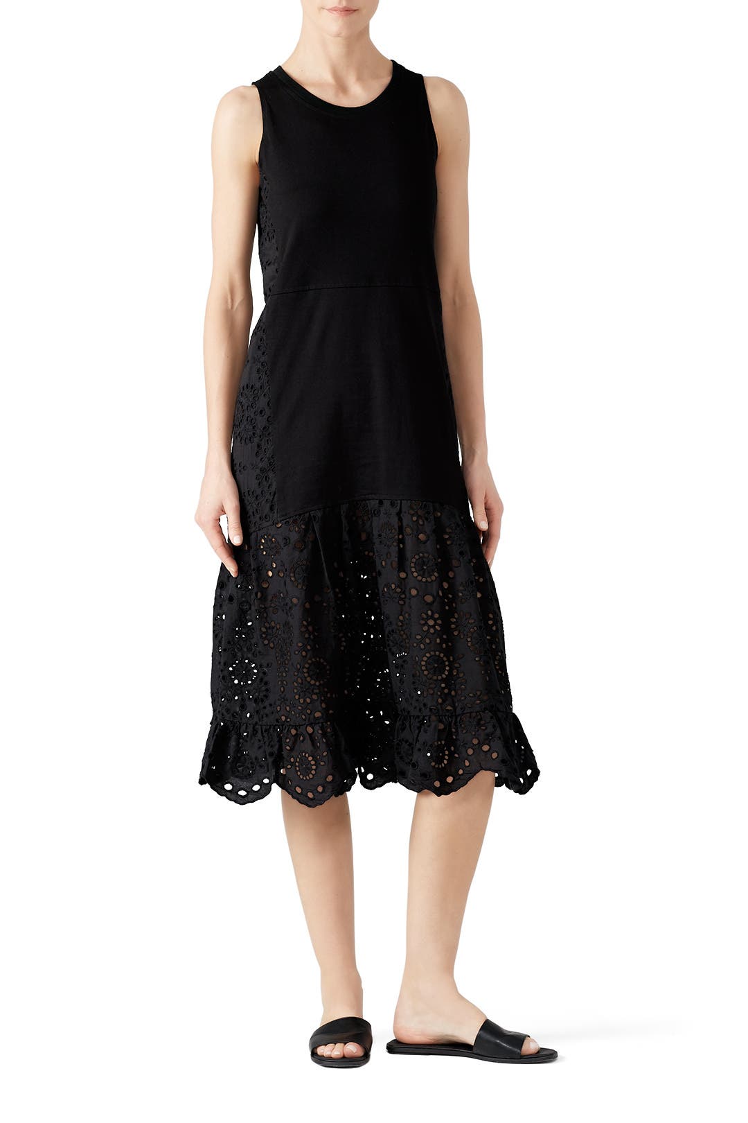 j crew tiered knit maxi dress with eyelet trim J. Crew Tiered Knit Maxi Dress with Eyelet Trim Size XXS Black Sleeveless Cotton