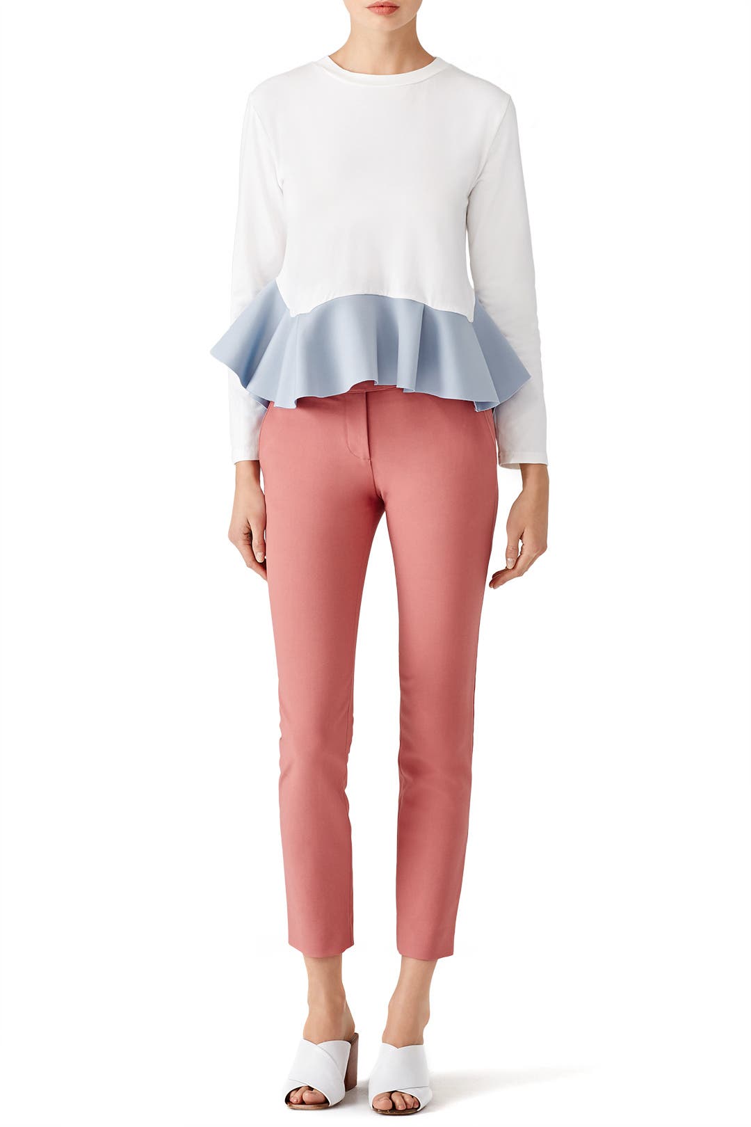 white ruffle hem top