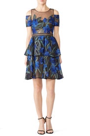 Navy Floral Cold Shoulder Dress by Marchesa Notte