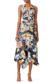 Ruched Navy Floral Dress by Peter Pilotto