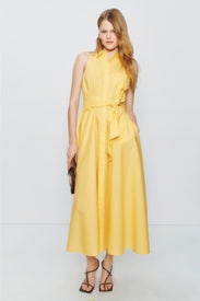 Sleeveless Tie Waist Shirt Dress by Toccin