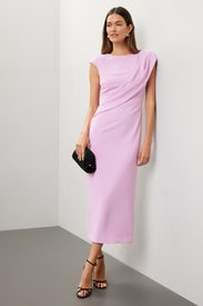 Twist Shoulder Drape Midi Dress by Badgley Mischka