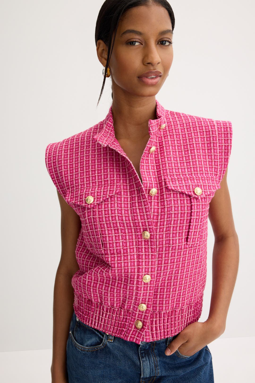 Namira Cotton Tweed Sleeveless Jacket by Derek Lam 10 Crosby