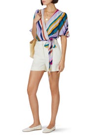 Short Sleeve Stripe Wrap Top by Great Jones