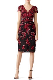 Red Floral Embroidered Sheath by Marchesa Notte