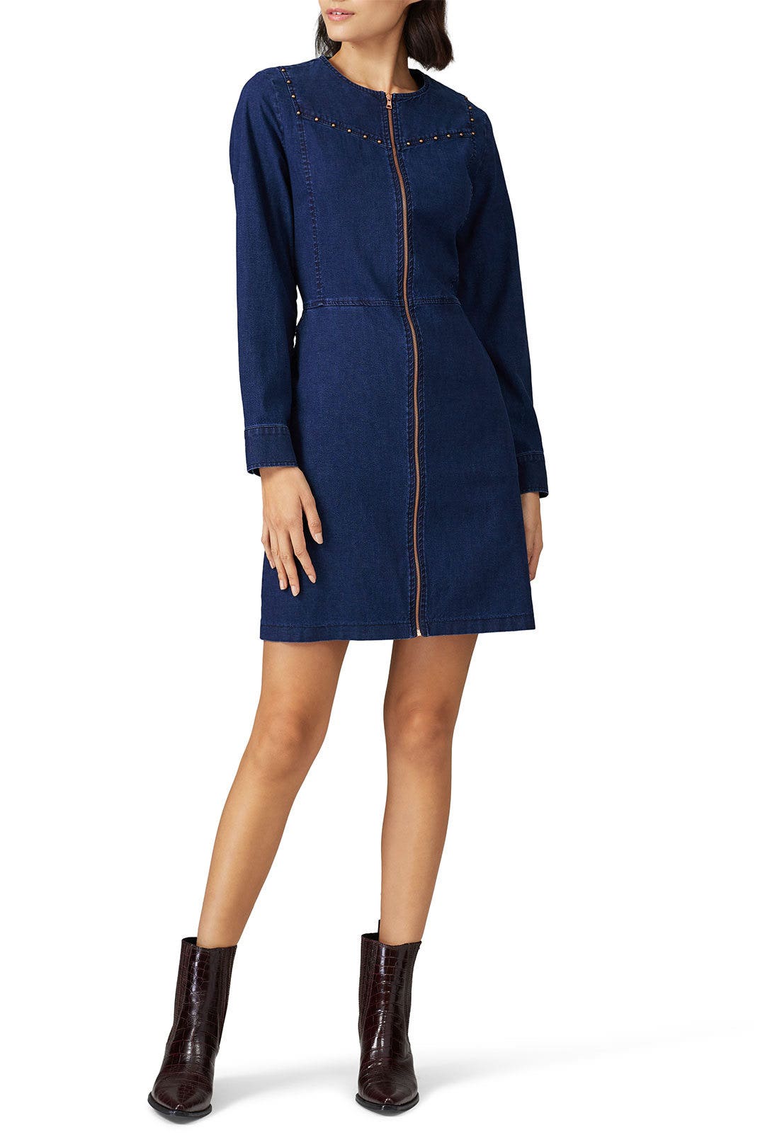 white christmas dresses Women's Short Fringed Denim Shirtdress – Wash Lab – washlabshop main image 1