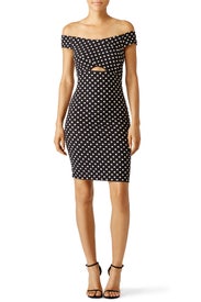 Gold Dot Off Shoulder Sheath by Nicole Miller