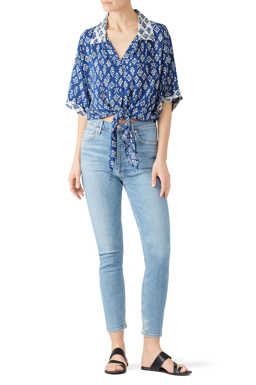 Contrast Tie Front Shirt by Fifteen Twenty 0