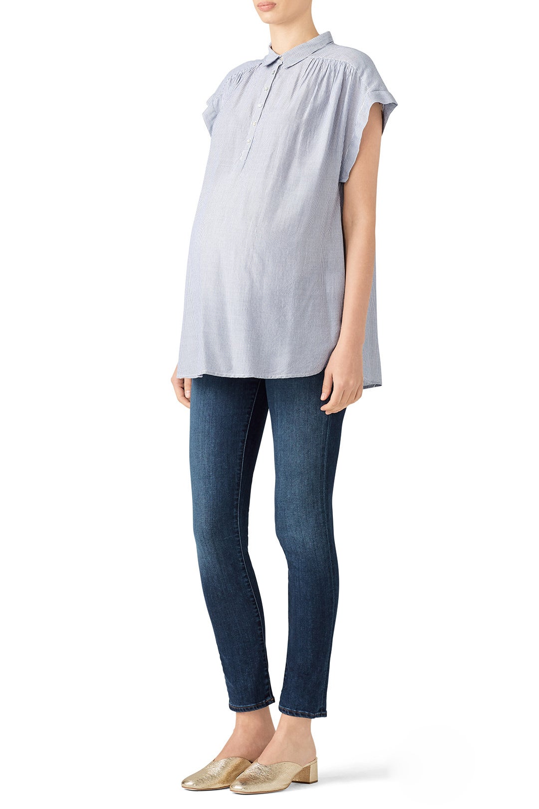 Blue Pinstripe Maternity Top by Ingrid & Isabel 0