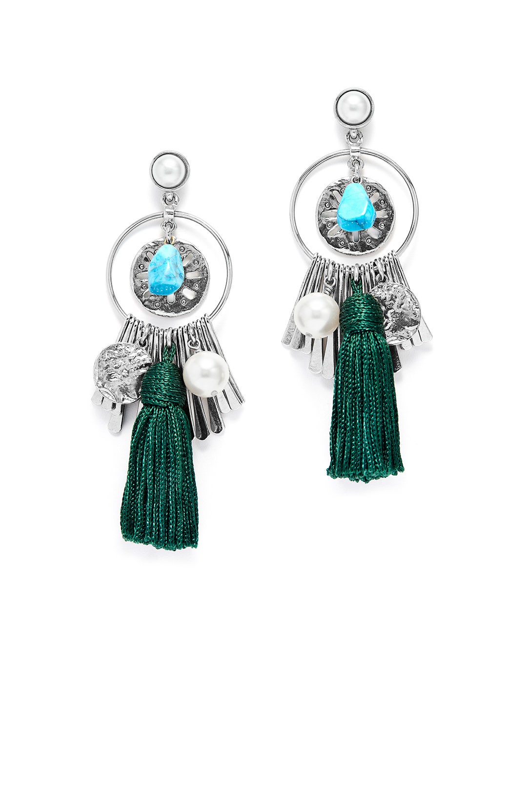 Silver and Green Charm Tassel Earrings by Oscar de la Renta