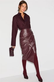 Burgundy Faux Leather Midi Skirt by Jason Wu x RTR