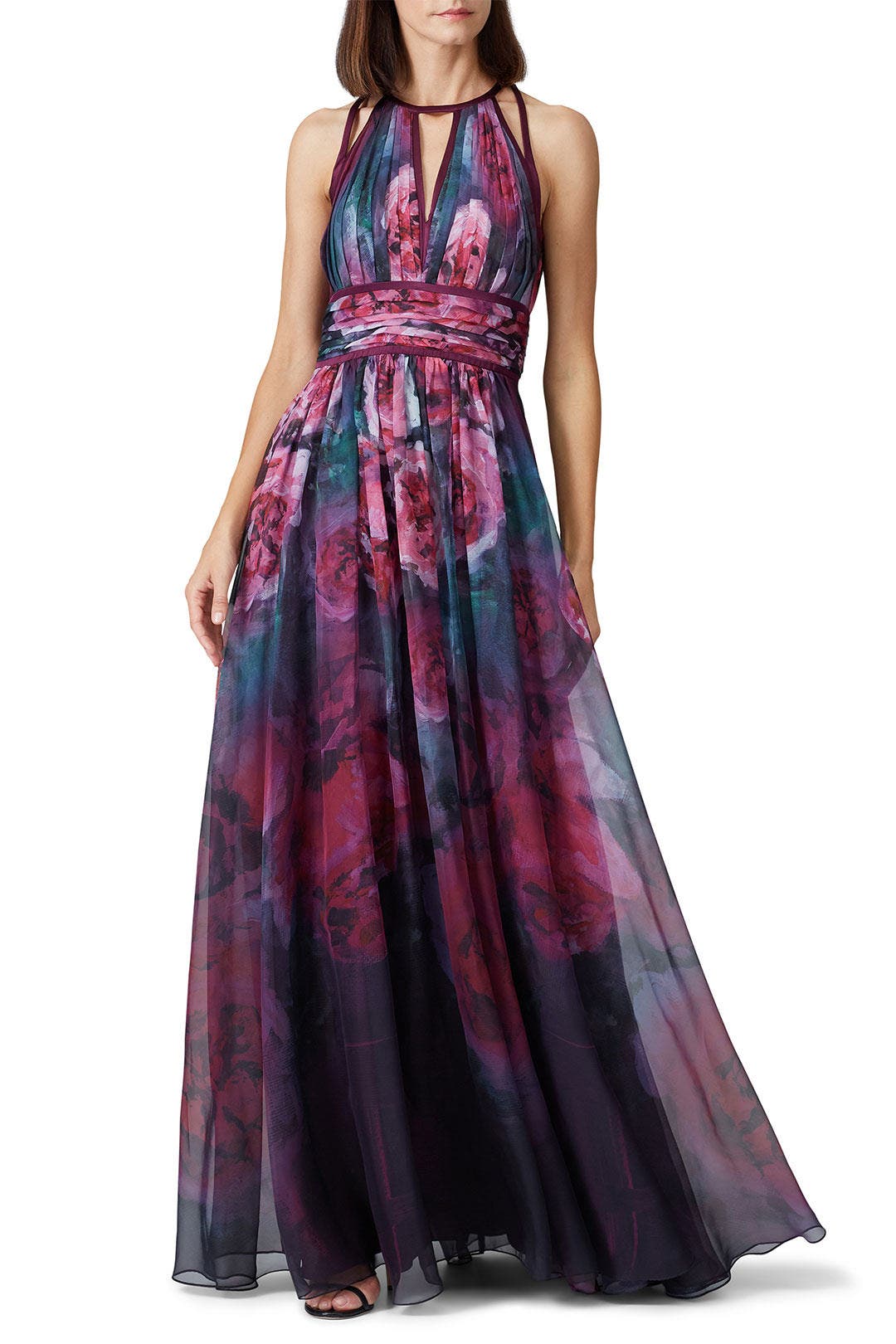 ◆Marchesa Notte◆floral-print シフォン ドレス 送料込 Plum Floral Print Chiffon Gown by Marchesa Notte | Rent the