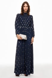 Navy Highneck Ruched Dress by Adam Lippes