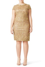 Gold Corded Embroidery Dress by Tadashi Shoji