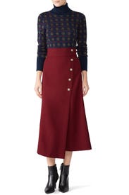 Red Button Midi Skirt by Tara Jarmon