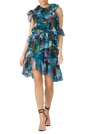 Printed Sea Blue Ruffle Dress by MSGM