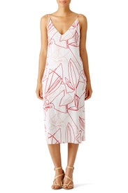 Red Abstract Leaf Print Dress by C/MEO COLLECTIVE
