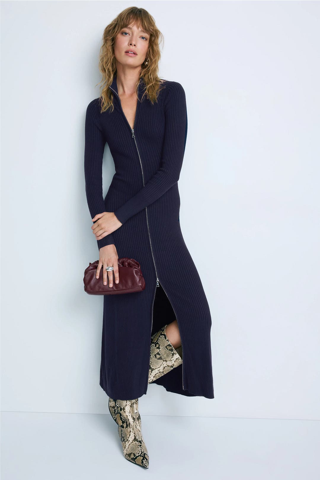 Janne Ribbed Two-Way Zip Sweater Dress by Modern Citizen | Rent