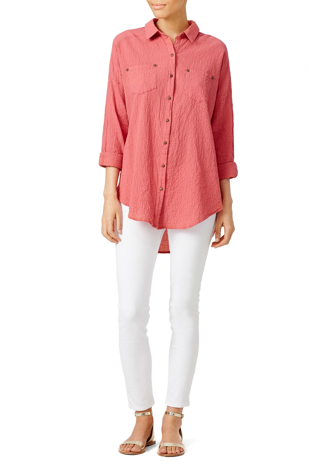 Pink Puckered Button Down by Free People 0