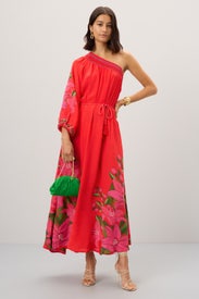 Summer Foliage Scarf Red Maxi Dress by FARM Rio
