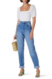 White Eyelet Smocked Top by Louna