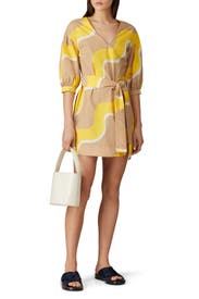 Yellow Wave Printed Dress by Chinti & Parker
