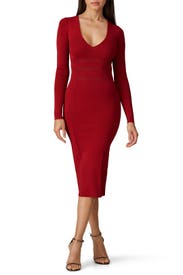 Red Deep V Midi Dress by GOOD AMERICAN