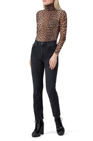 Leopard Print Mesh Turtleneck by GANNI