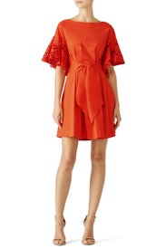 Red Eyelet Flutter Dress by Josie Natori