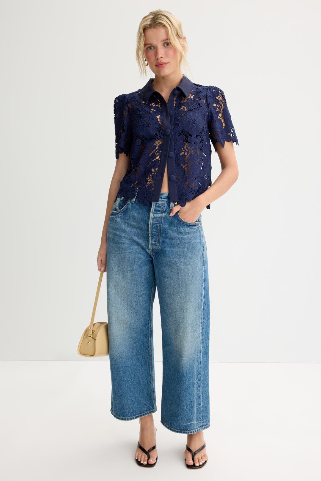 Navy Addison Roja Lace Top by Milly | Rent the Runway