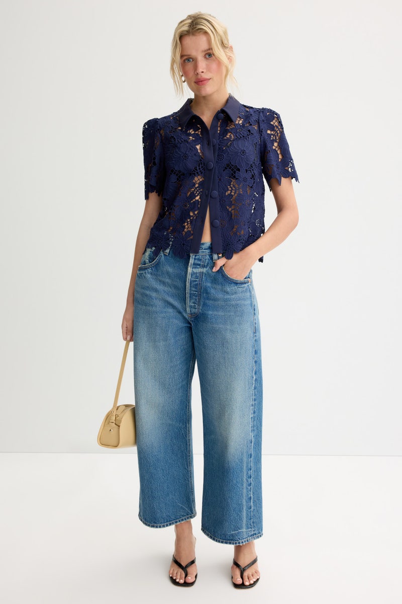 Navy Addison Roja Lace Top by Milly