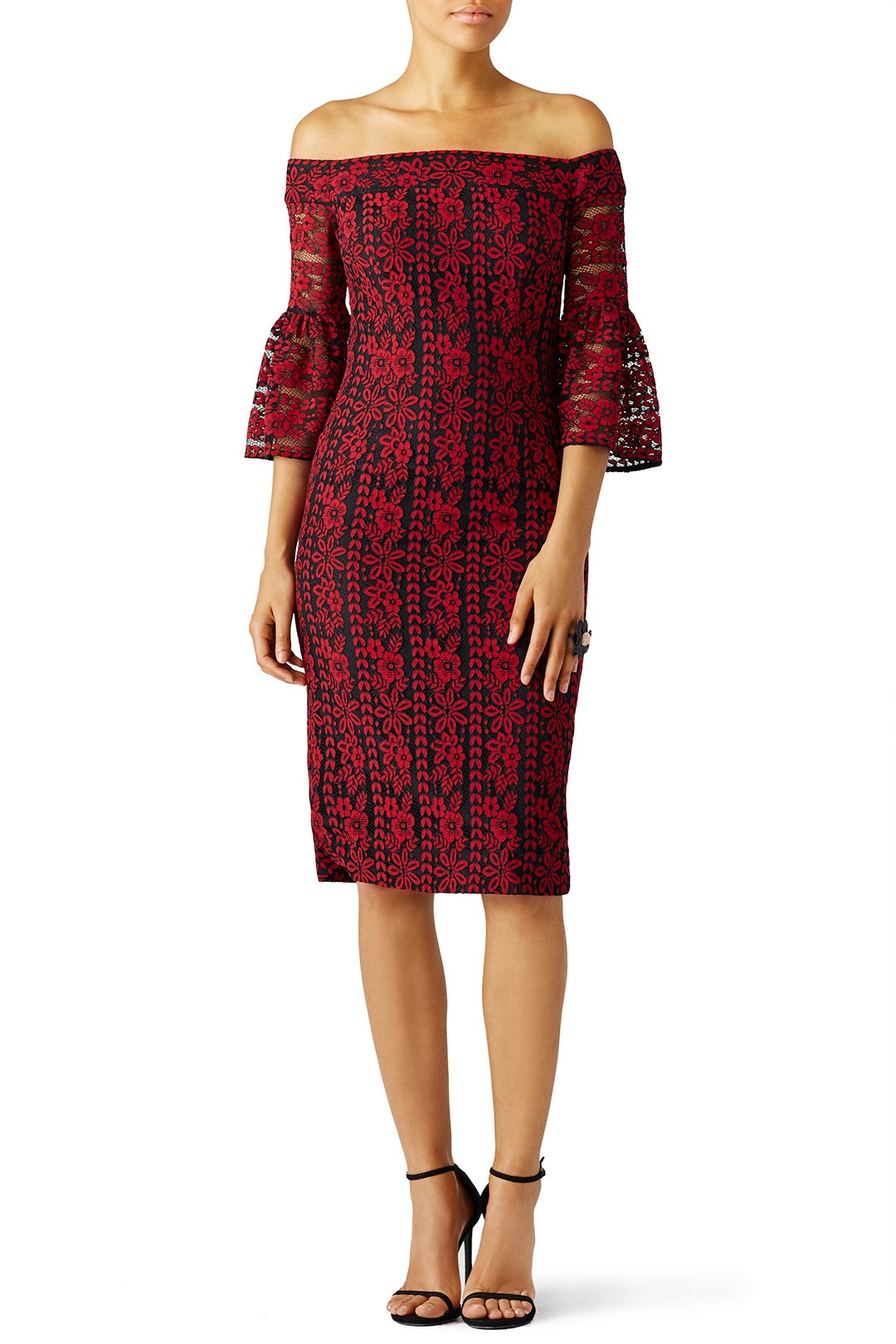 Red Floral Off Shoulder Dress by Cynthia Rowley 0