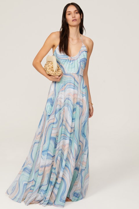 Halter Chiffon Gown Triangular Open Back Clover