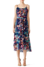 Blue Floral Printed Midi Dress by Fuzzi