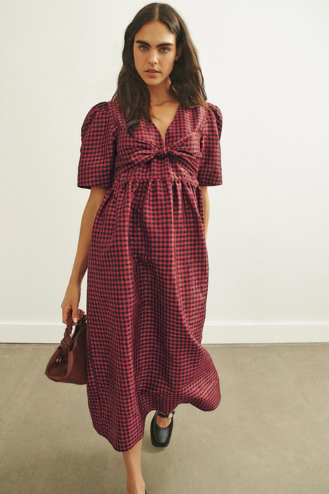 Tie Front Midi Dress by GANNI | Rent the Runway