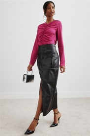 Faux Leather Midi Column Skirt by Toccin