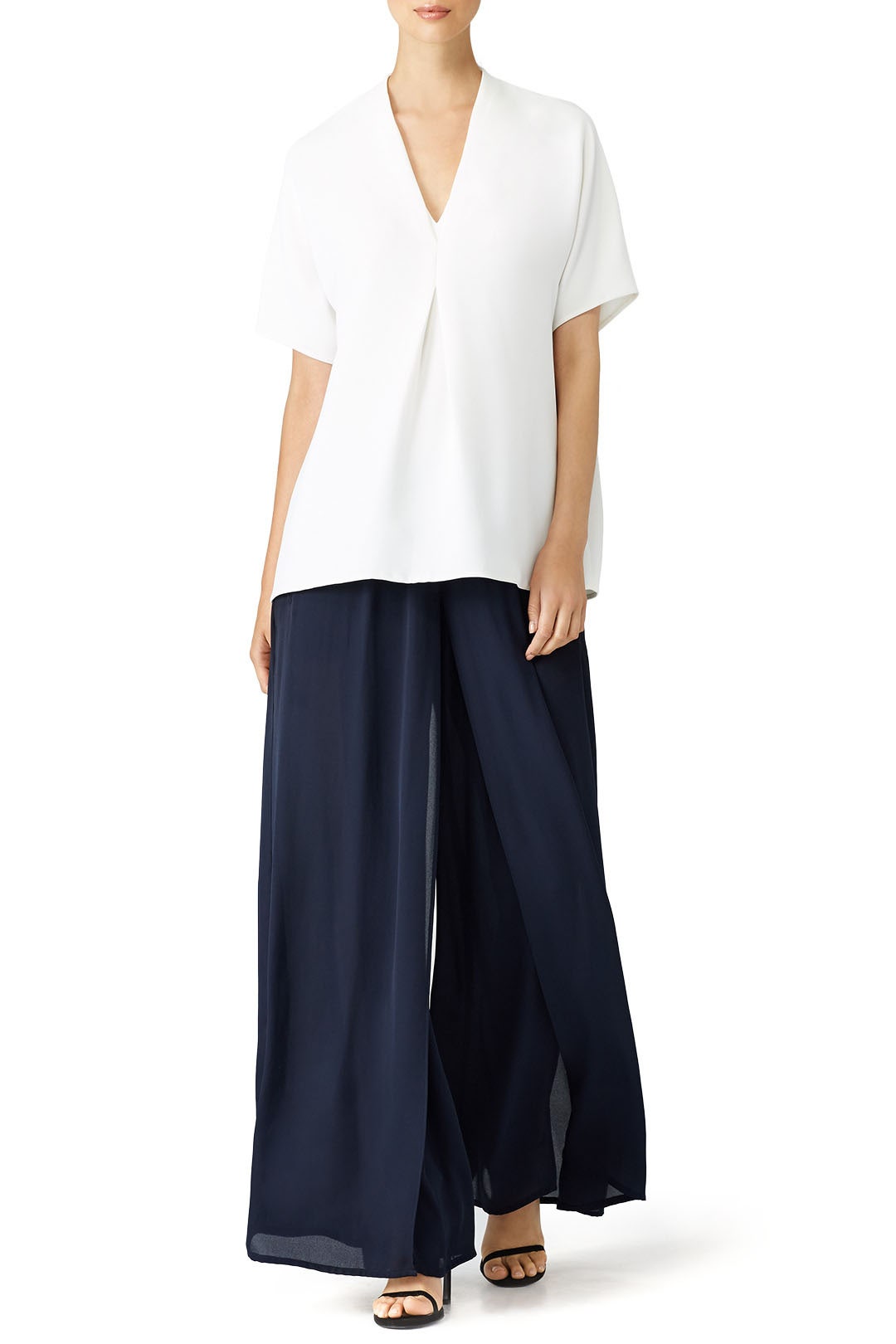 White Short Sleeve Double V Top by VINCE. 0