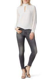 Cream Cutout High Neck Blouse by krisa