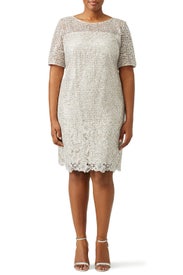 Silver Sequined Lace Cocktail Dress by Kay Unger