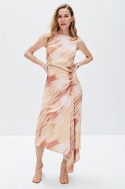 Ruched Asymmetrical Midi Dress by Luxely