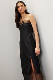 Black Strapless Midi Dress by Rosie Assoulin