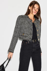 Sparkle Tweed Button Front Jacket by Toccin