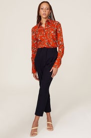 Red Floral Button Down Shirt by Tory Burch