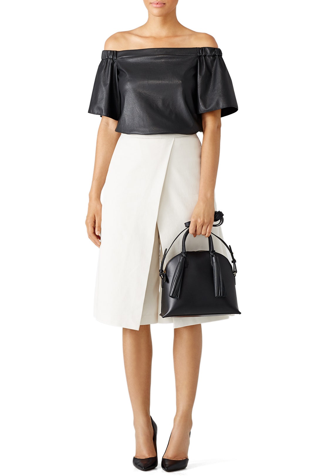 Black Faux Leather Off Shoulder Top by Bailey 44 0