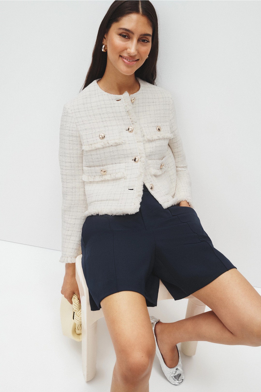 Tweed Collarless Jacket by Maje 0