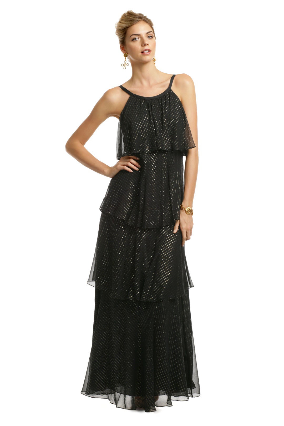 Golden Lurex Tiered Gown by Milly 0