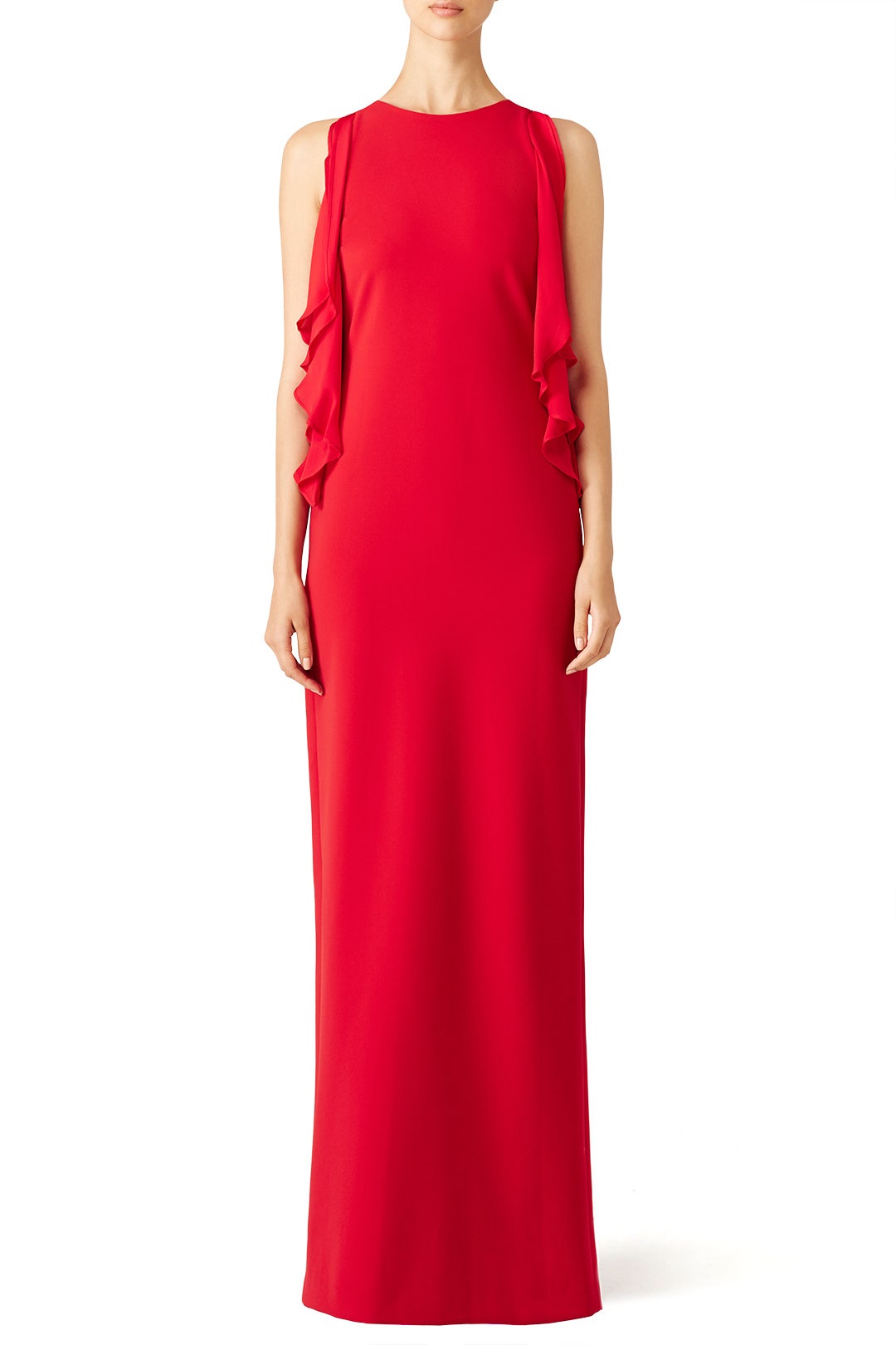 Red Draped Ruffle Gown by Parker 0