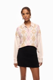 Beige & Pink Argyle Sweater by Maje