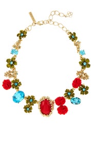 Red Resin and Crystal Bouquet Necklace by Oscar de la Renta