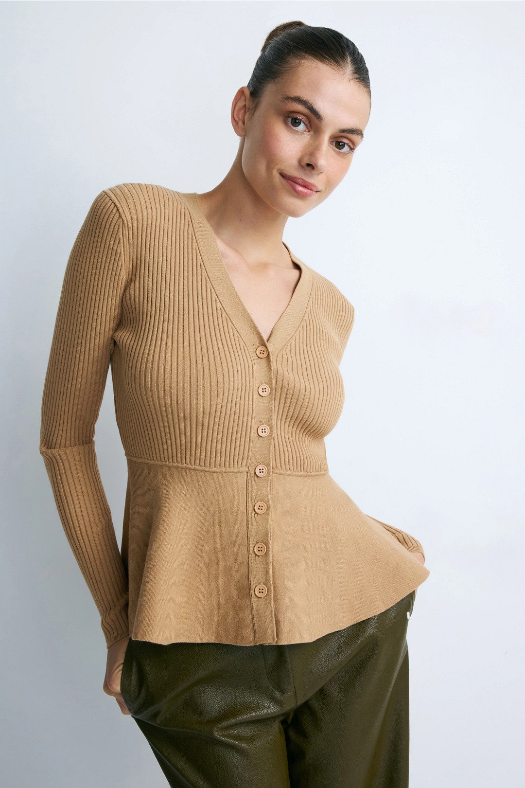 Tan V-Neck Cardigan by Jason Wu x RTR 0